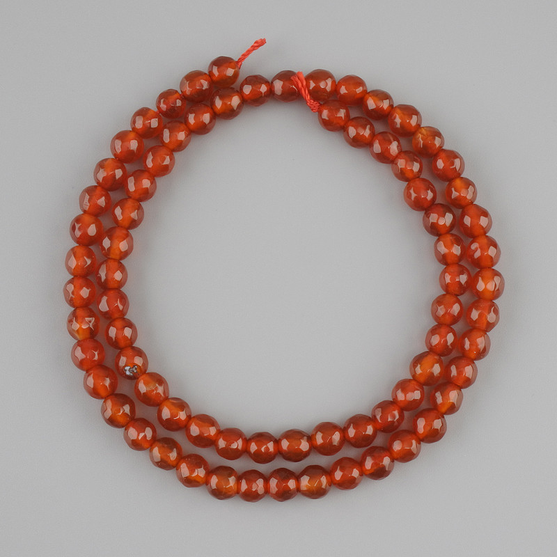 Carnelian Beads, Faceted Round Beads, 6 mm Diameter ±, 42 cm Length ± on Thread