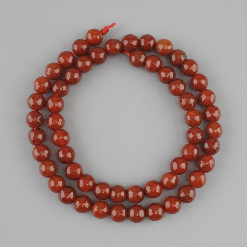 Carnelian beads, faceted ball, 8 mm diameter, 42 cm length on thread