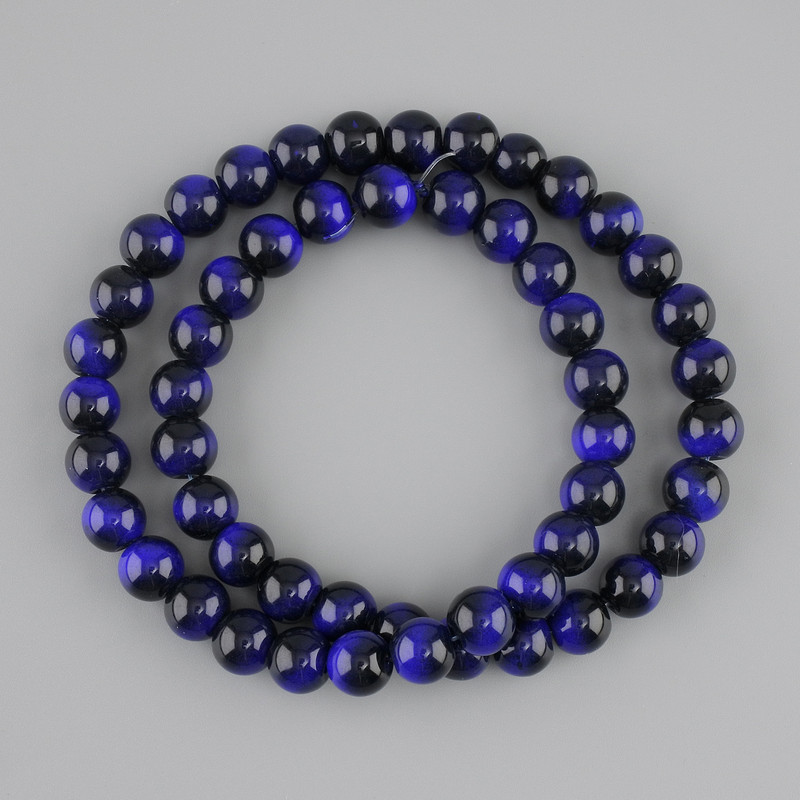 Blue Tiger's Eye Beads (synthetic) smooth round bead, diameter 8 mm ±, length 38 cm ± on thread