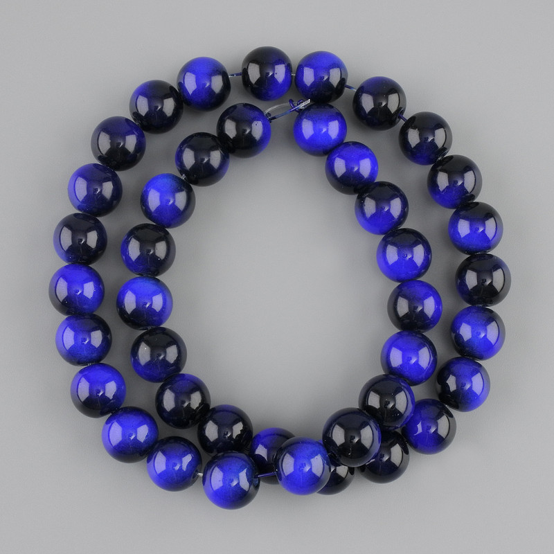 Blue Tiger's Eye Beads (Single) Smooth Round, 10 mm diameter ±, 38 cm length ± on beading thread