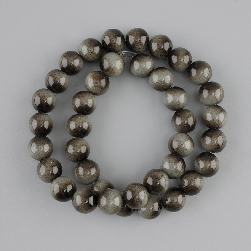 Gray Tiger's Eye beads (single) smooth round ball, 10 mm diameter ±, 38 cm length ± on beading thread