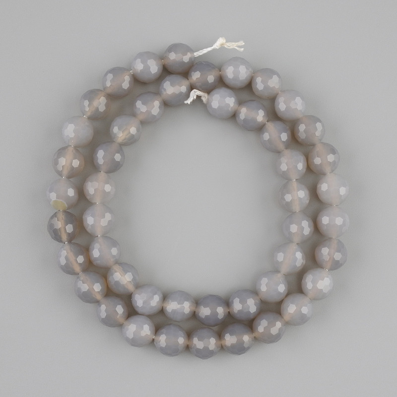 Beads Smoky Agate, Faceted Round Beads, 8 mm Diameter, 37 cm Length on Thread