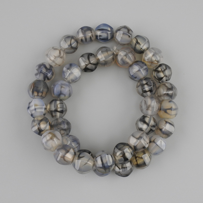Dragon's Vein Agate Beads, Faceted Round Beads, 9.5–10 mm diameter, 36 cm length on thread