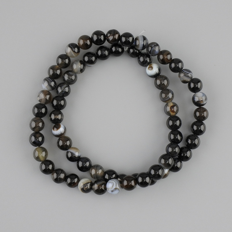 Eye Agate Beads, Smooth Round, 6 mm Diameter ±, Length 37 cm ± on Beading Thread