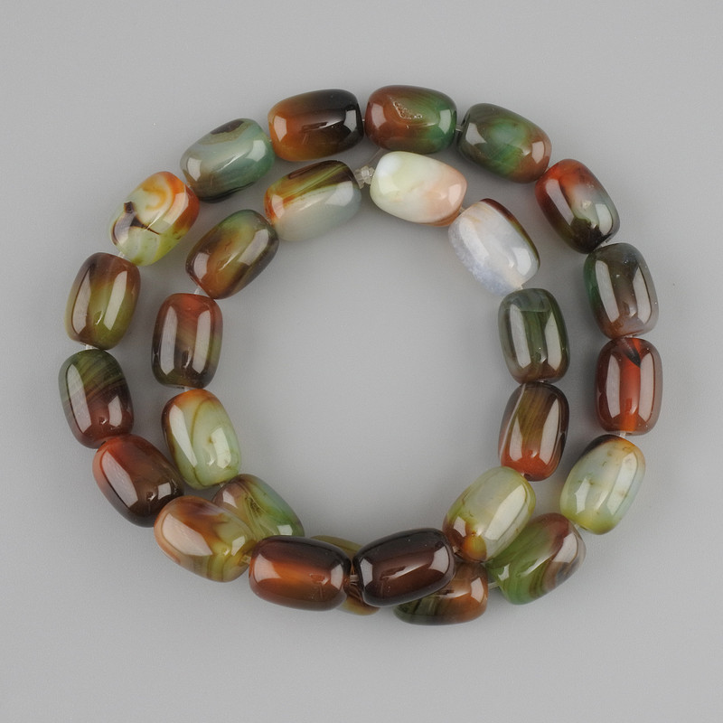 Brazilian Agate Barrel Beads, 14x10 mm, 39 cm long on thread