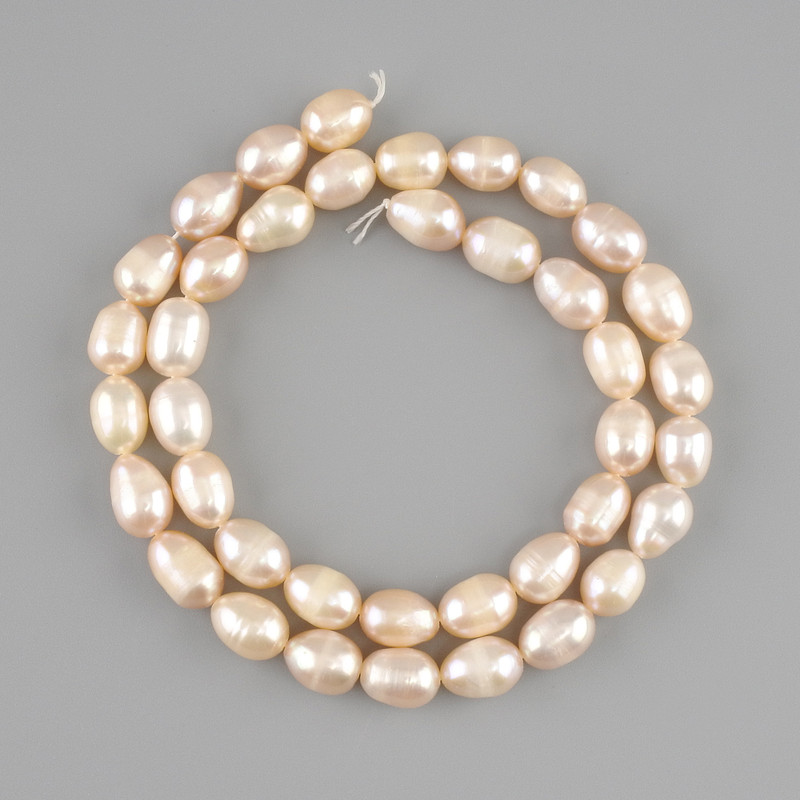 Freshwater Pearls, Soft Peach Color, 8–10×6.5–7 mm, on Thread, Length About 37 cm
