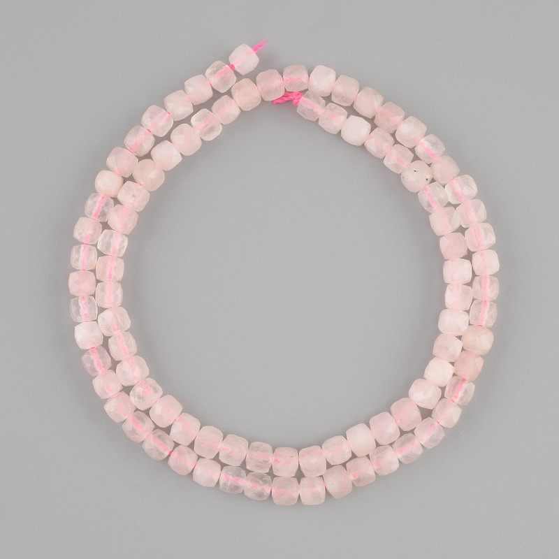Pink Quartz Beads Faceted Cube, diameter 4.5×4.5 mm, length 39 cm ±