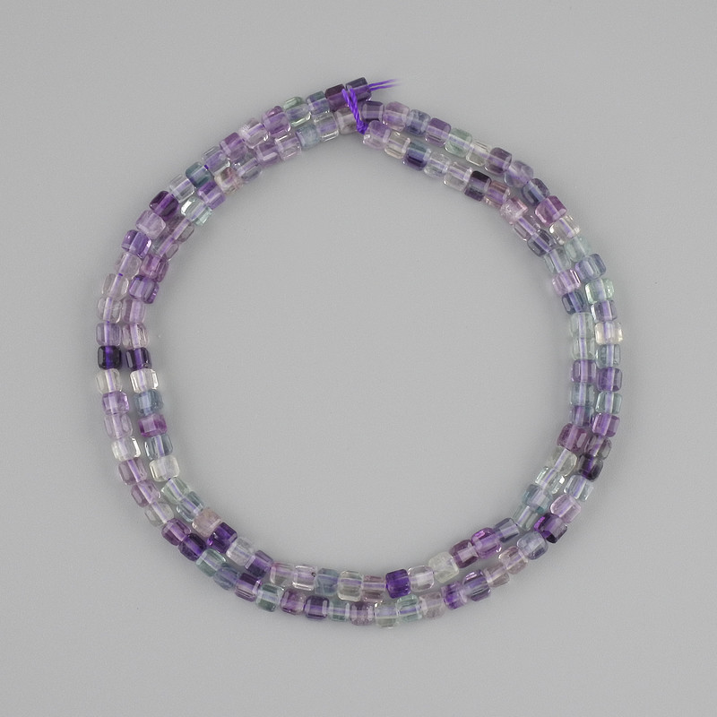 Fluorite Beads, Faceted Cubes, 3×3 mm Diameter, Length 38 cm ±