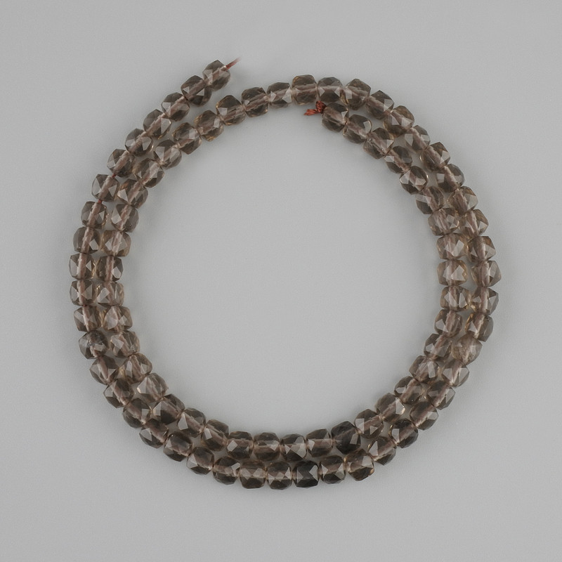 Smoky quartz beads, faceted cube shape, 4.5-5 mm diameter, 38 cm length
