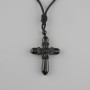 Cross Pendant in Black Agate, 47×36 mm diameter ±, on a black cord with adjustable length, 78 cm+