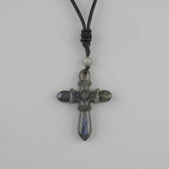 Labradorite Cross Pendant on Black Cord