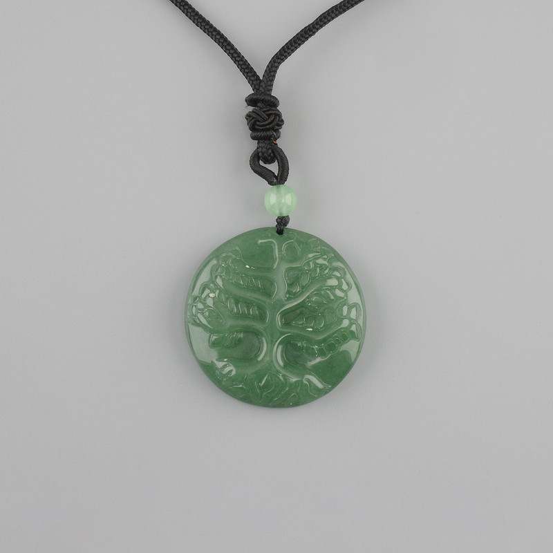 Tree of Life Jade Pendant, diameter 36 mm ±, on a black cord with adjustable length, length 78 cm+