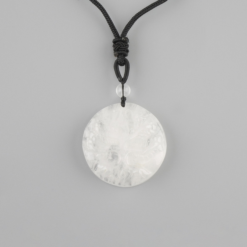 Tree of Life Pendant with Mountain Crystal, 36 mm diameter ±, on a black cord with an adjustable drawstring, length 78 cm+