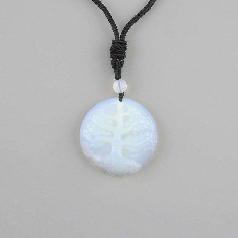 Pendant Tree of Life with Moonstone Opalite, 36 mm diameter ± on black cord with drawstring, length 78 cm+