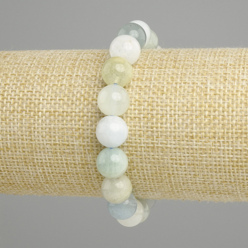 Morganite Bracelet, natural stone, smooth beads, 10 mm diameter, 18 cm stretch