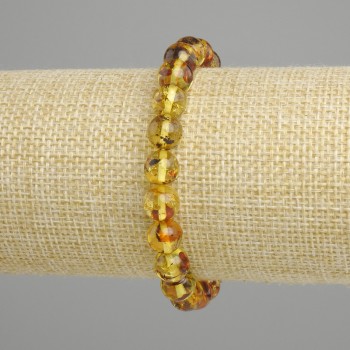 Amber bracelet with smooth beads, 8 mm diameter, 18 cm length, elastic