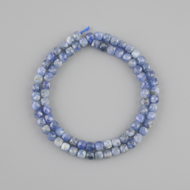 Kyanite Beads, Natural Stone, Faceted Cube, 5×5 mm, 38 cm Length