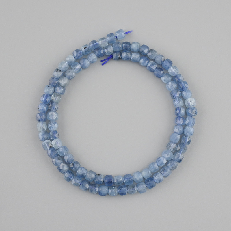 Kyanite beads, natural stone, faceted cube, 4×4 mm, 38 cm length+