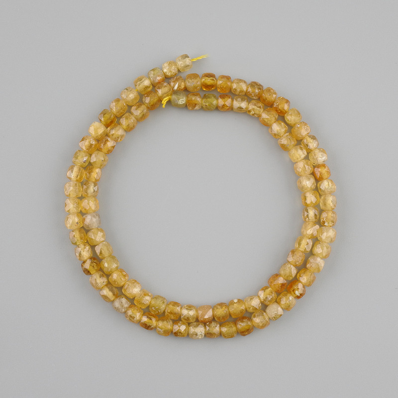 Citrine beads, natural gemstone, faceted cube, 4x4 mm, 39 cm length ±