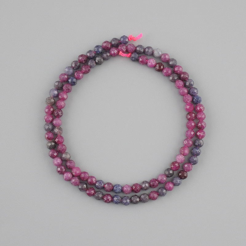 Beads Sapphire and Ruby natural stone faceted beads, diameter 4 mm ±, length 37 cm+