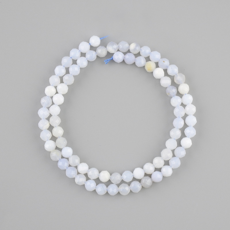 Blue agate (sapphirine) natural stone faceted bead, 5 mm diameter, 38 cm length ±