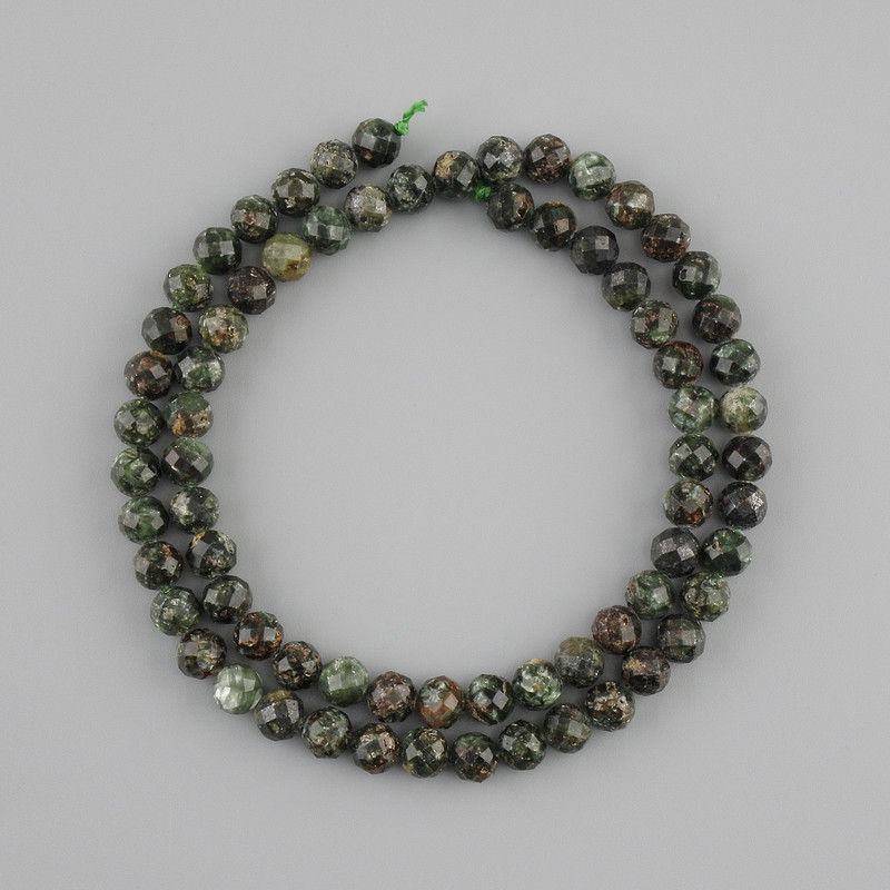 Seraphinite Beads, Faceted Round Balls, Diameter 5.5 mm ±, Length 38 cm ±