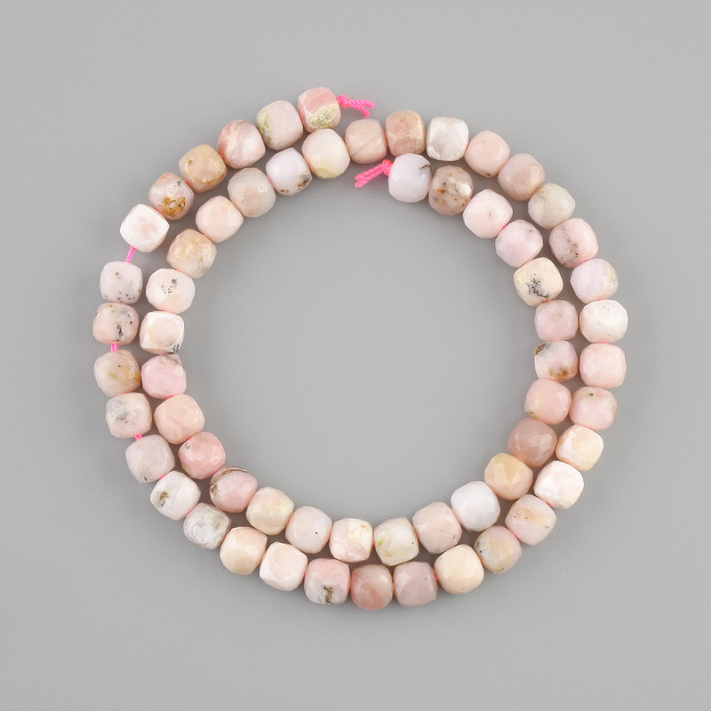 Pink Opal Beads, Faceted Cube, 6x6 mm, 38 cm Length