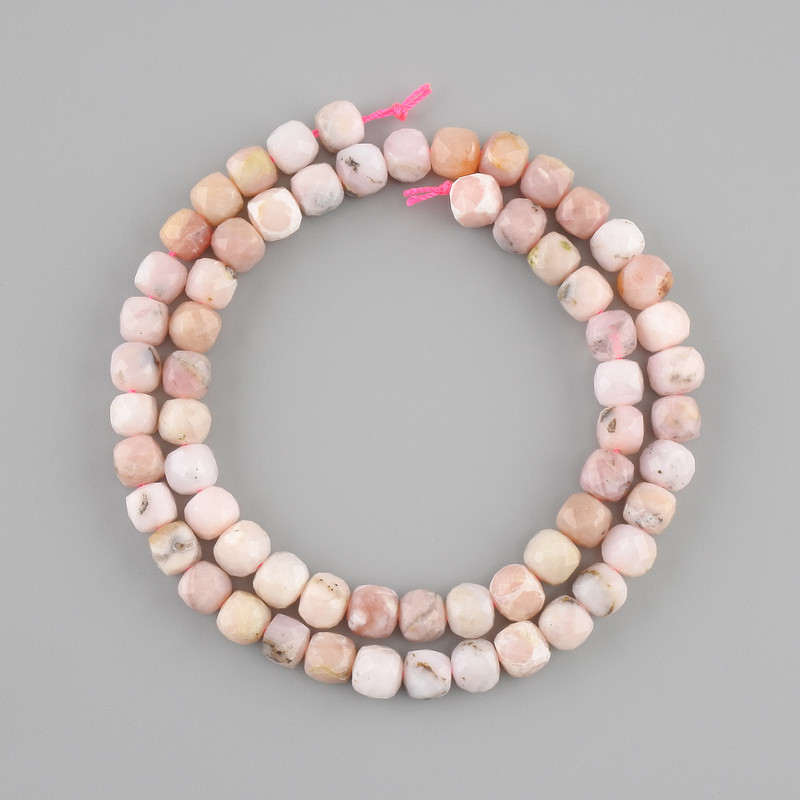 Pink Opal Faceted Cube Beads, diameter 6–6.5 mm, length 39 cm+