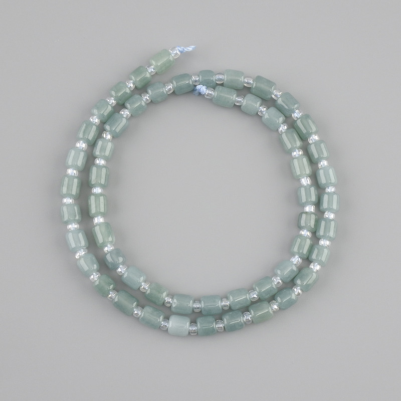 Jadeite Cylinder Beads, diameter 5-5 mm, 5x5 mm ±, 3 mm seed beads ±, length 39 cm ±