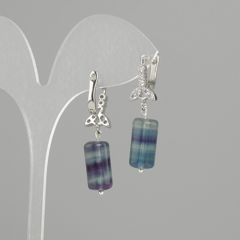 Earrings Fluorite cylinder, diameter 16×8 mm, length 34 mm ±