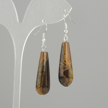 Earrings Tiger's Eye drop, diameter 32×10 mm, length 52 mm ±