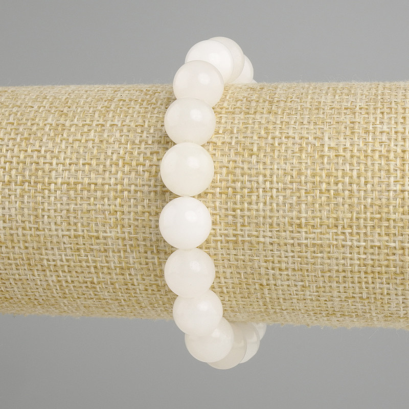 Bracelet White Quartz Smooth Beads, 10 mm Diameter, 18 cm Length, Elastic