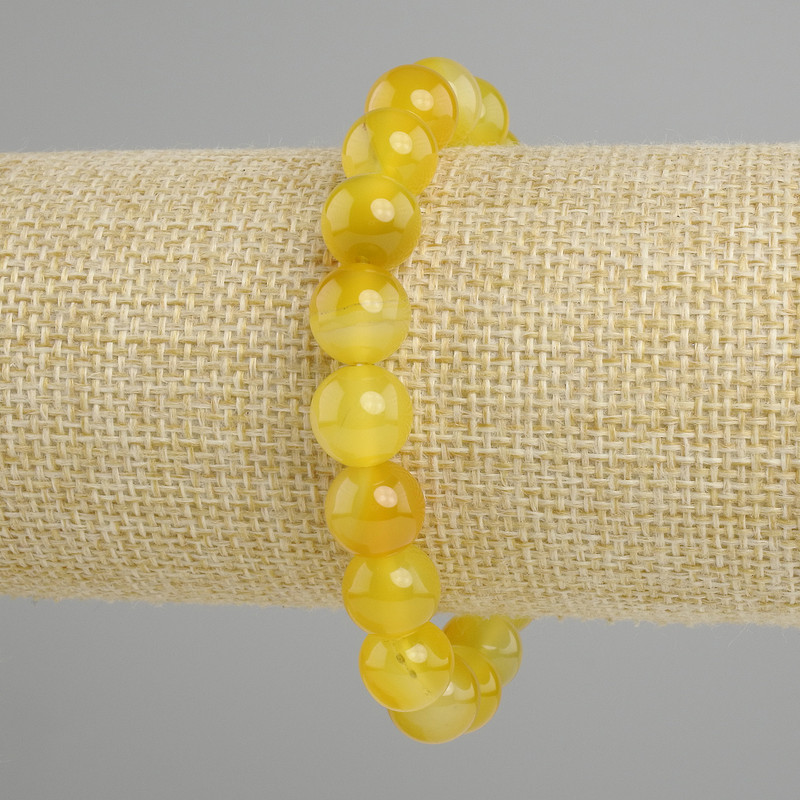 Bracelet Yellow Agate Smooth Bead, 10mm Diameter, 18cm Length± Stretch