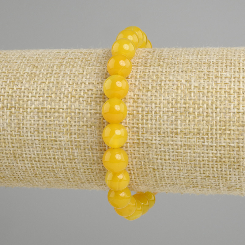 Yellow Agate Bracelet with Smooth Beads, 8 mm Diameter, 18 cm Length, Stretch