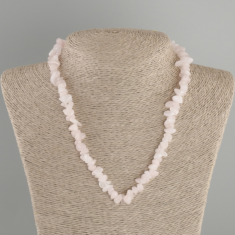 Pink Quartz Chips Necklace, diameter 6-11×3-5 mm, length 40 cm + 5 cm extender chain