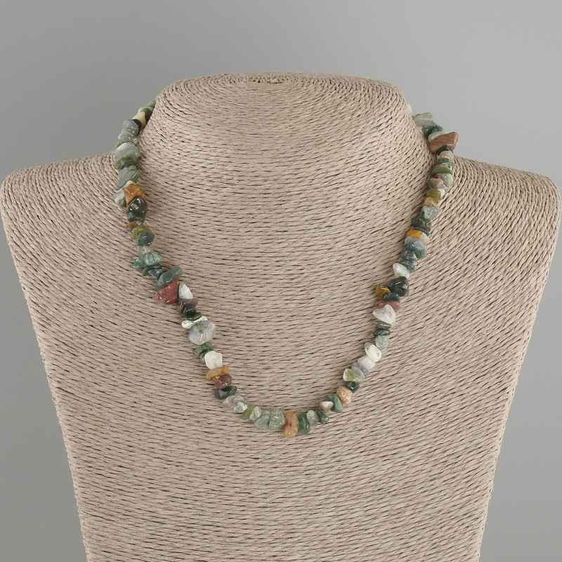 Moss Agate Chip Beads Necklace, diameter 6-12×4-6 mm, 5 mm ±, length 40 cm + 5 cm extender chain