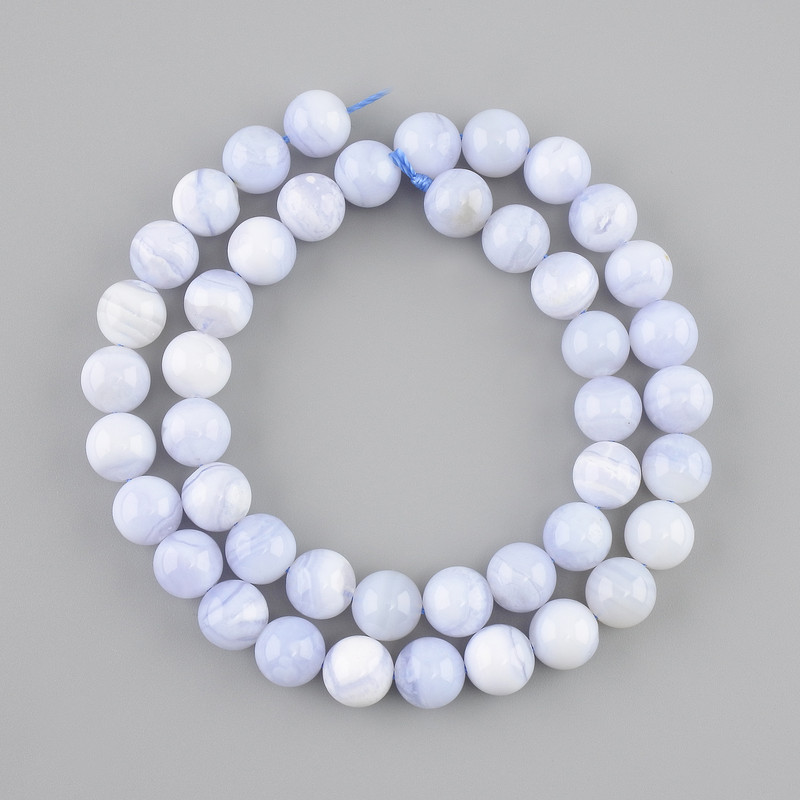 Blue Agate Beads - Smooth Round Balls, 9 mm Diameter ±, 38 cm Length ± on Thread