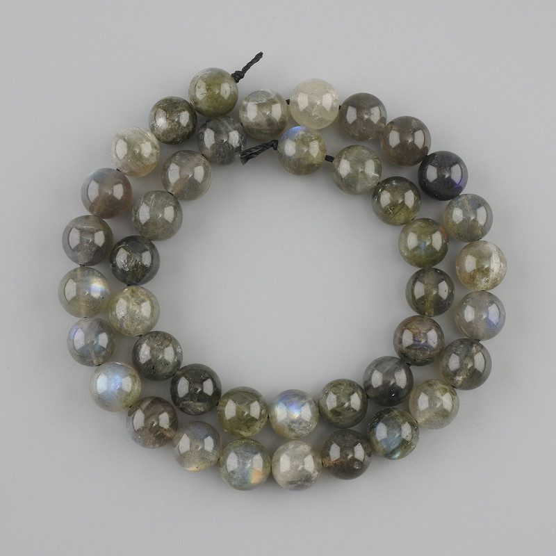Labradorite Beads, Smooth Round Beads, 10 mm Diameter ±, 39 cm Length ± on Thread