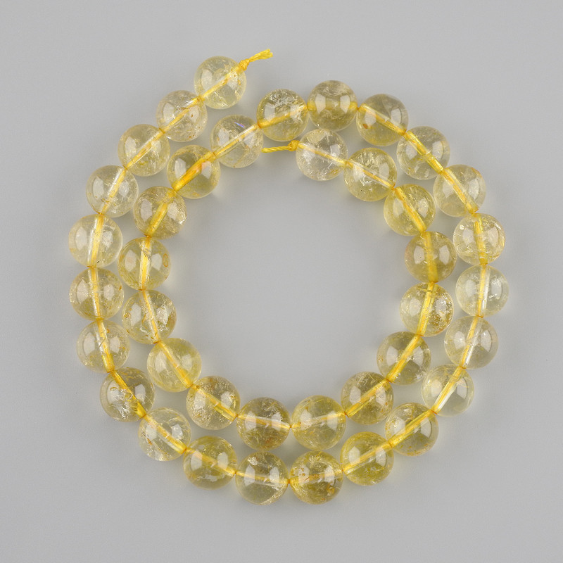 Citrine beads, smooth round balls, 10 mm diameter, 39 cm long on thread