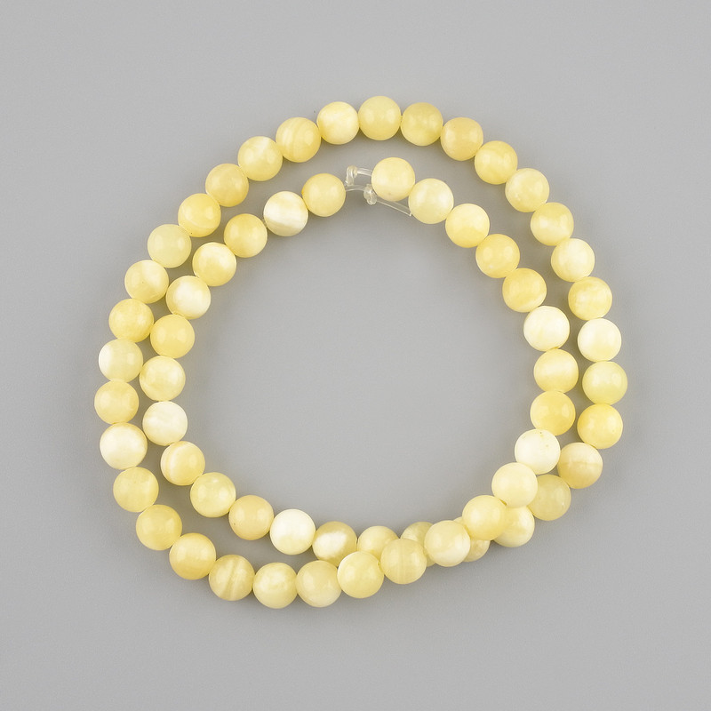 Beads Yellow Agate, Smooth Round, 6 mm Diameter ±, 38 cm Length ±, on Beading Thread