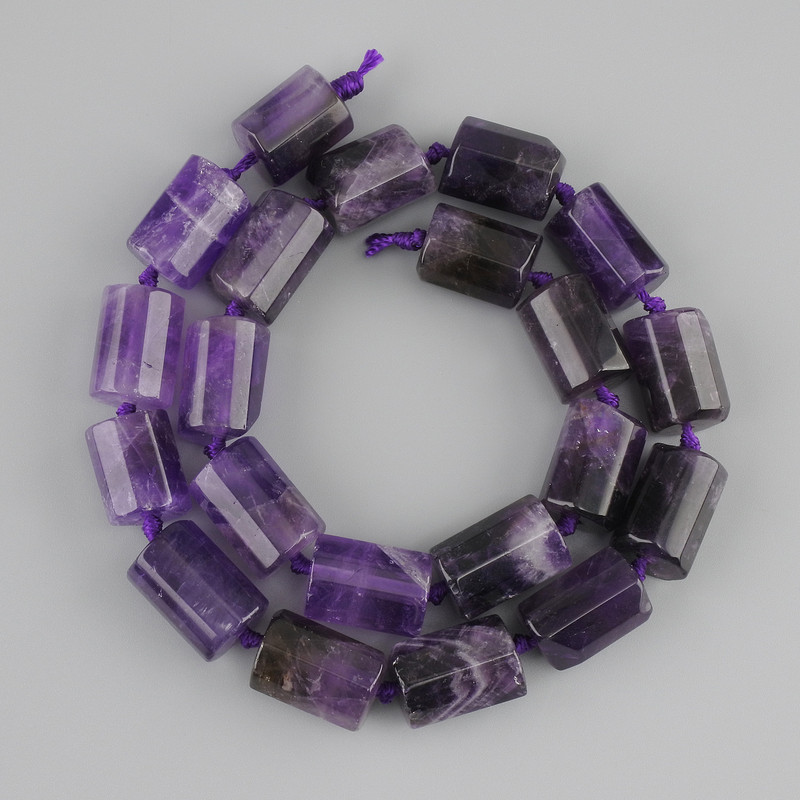 Faceted Amethyst Cylindrical Beads 16-17×11-11 mm, 5 mm ±, on a strand