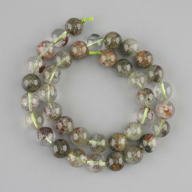Beads Moss Agate smooth round, 10mm diameter, 39cm length on thread