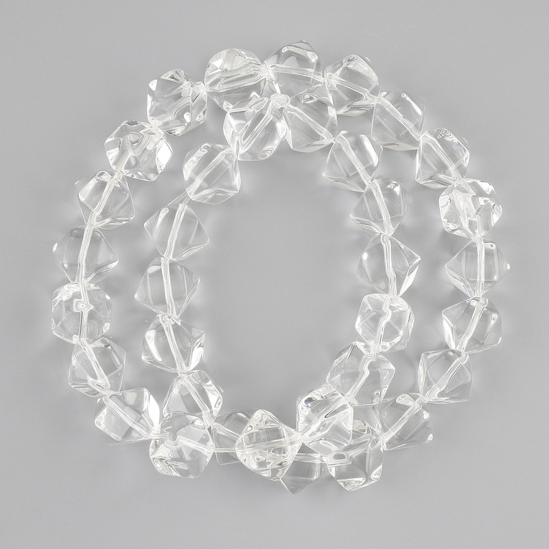 Rock Crystal Beads, Faceted 12x19 mm, 38 cm length on beading thread