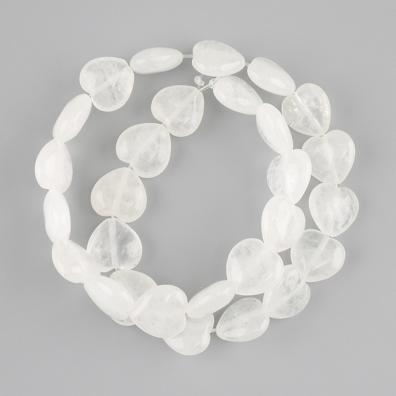 Heart-shaped Rock Crystal Beads, 14 mm, on beading thread, length 36 cm ±