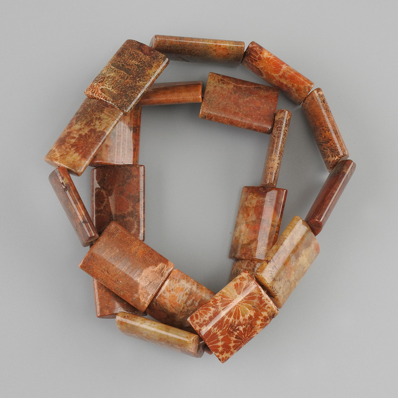 Fossilized Coral Beads, Rectangular 20×15 mm, 40 cm length, on thread
