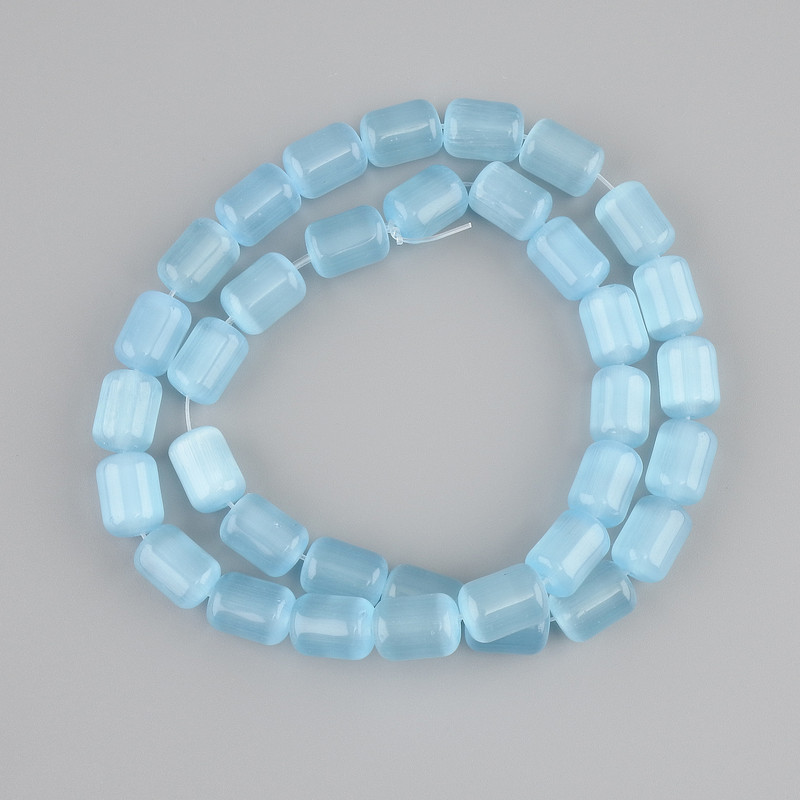 Blue Cat's Eye Cylindrical Beads, diameter 10.5–11×8 mm, length approx. 38 cm on thread