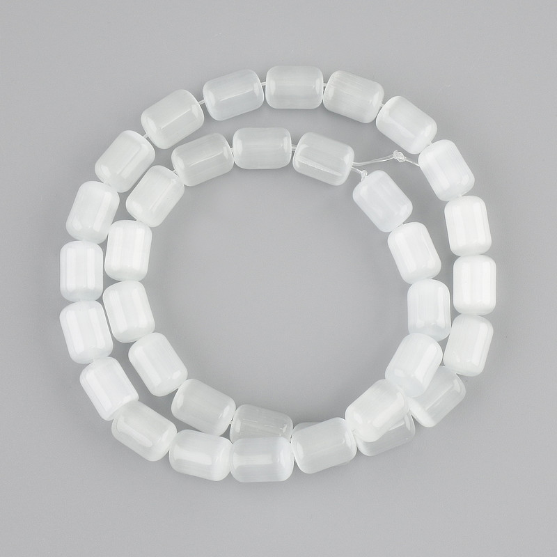 White Cat's Eye Cylindrical Beads, dimensions 10.5×8 mm, length about 37 cm on thread