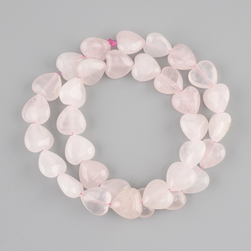 Pink Quartz Heart Beads, diameter 12x12mm, length 38 cm