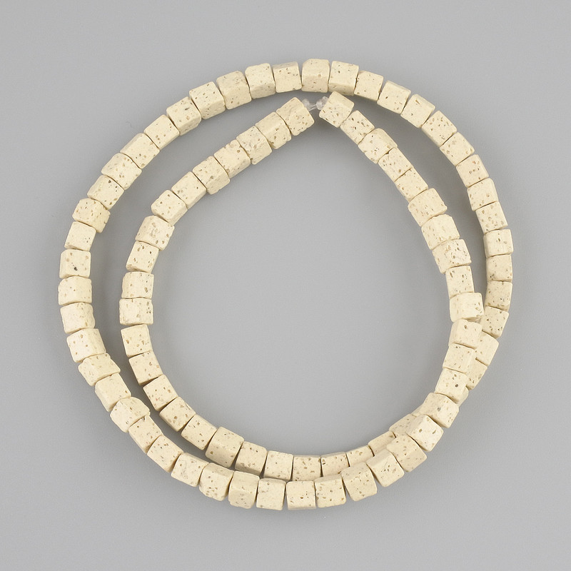 Beige Lava Beads Cube, 4x4 mm, ± on thread, 40 cm length+