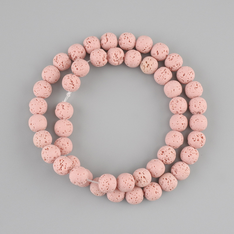 Pink Lava Beads, Smooth Round, 8 mm Diameter, on Thread, Length approx. 39 cm+